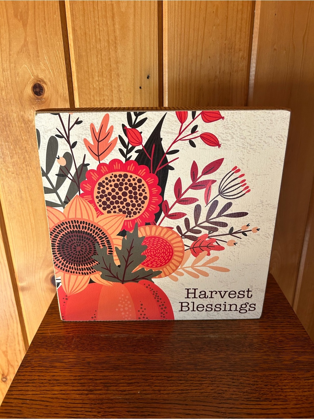 " Harvest Blessings 🌻 " Wood Fall Floral Wall Art - Orange and Cream